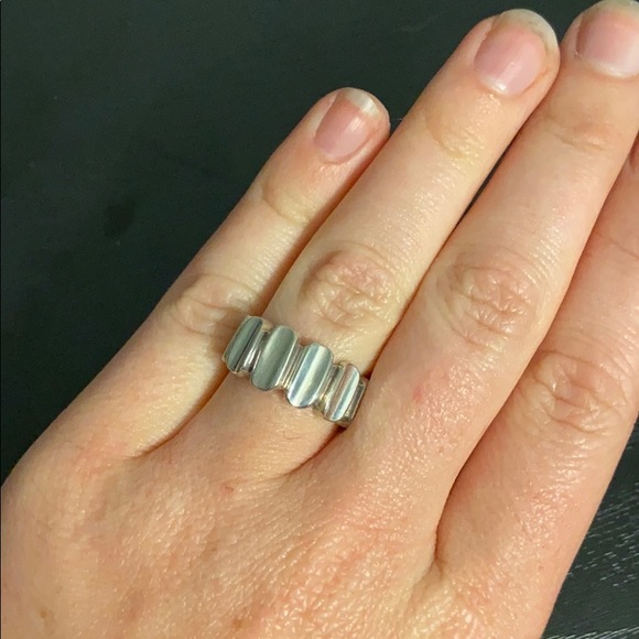 Rounded Geometric 925 Sterling Silver Ring Wide Band - Picture 6 of 9